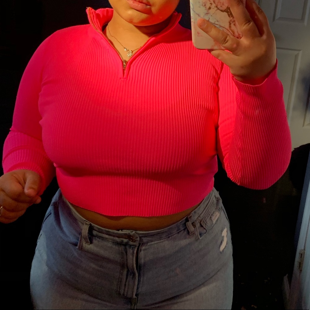 Cropped Knit Zip Up Sweater